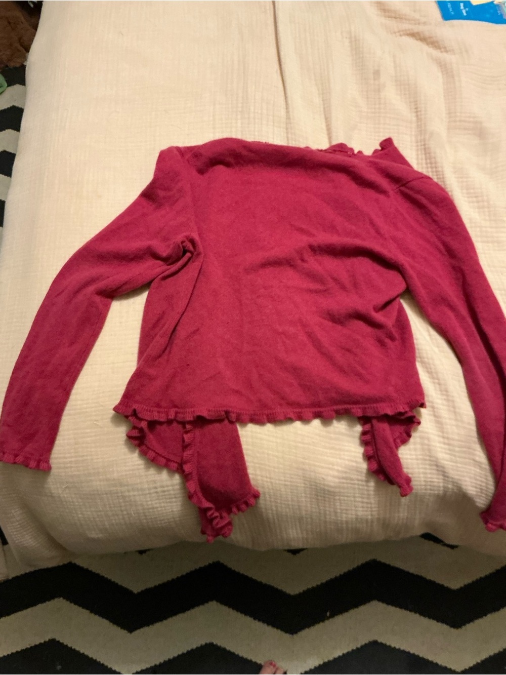 Garnet Hill Raspberry Ruffle-Trim Open Cardigan - Picture 6 of 7